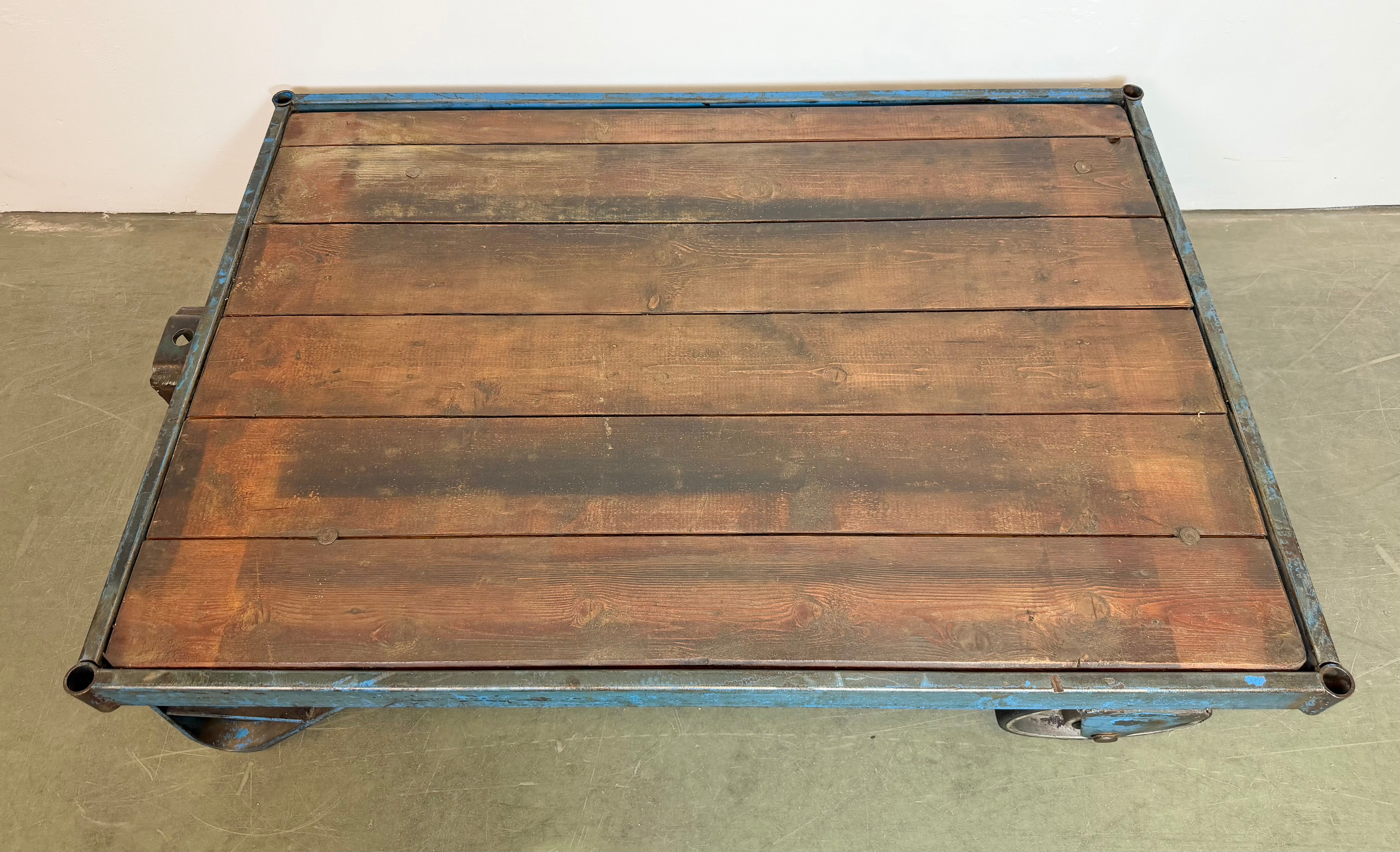 Large Blue Industrial Coffee Table Cart, 1960s
