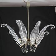 Extraordinary Large Transparent Murano Glass Leaves Chandelier by Franco Lu