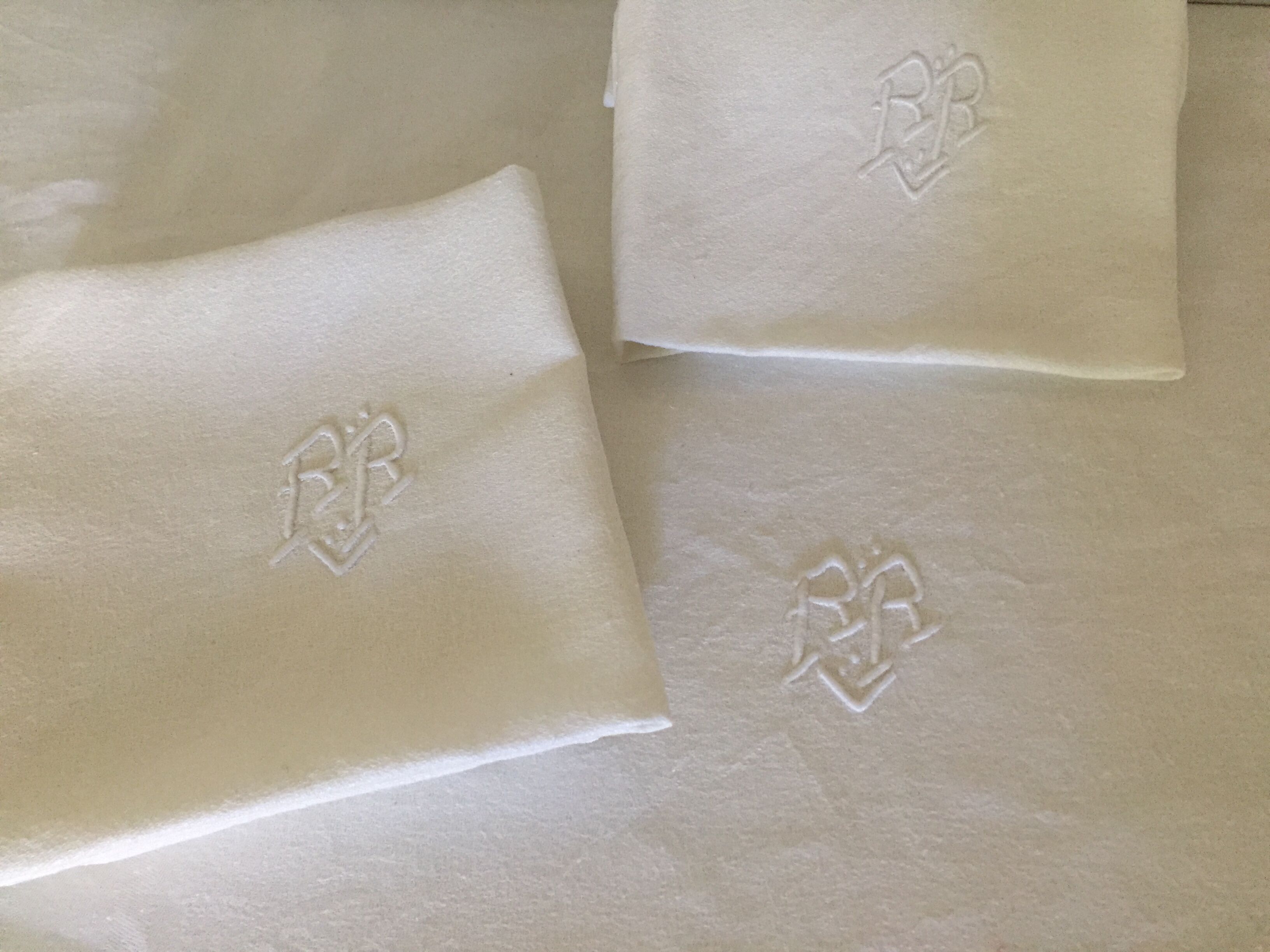 8 damask napkins, monogram, old linen