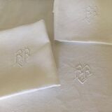 8 damask napkins, monogram, old linen