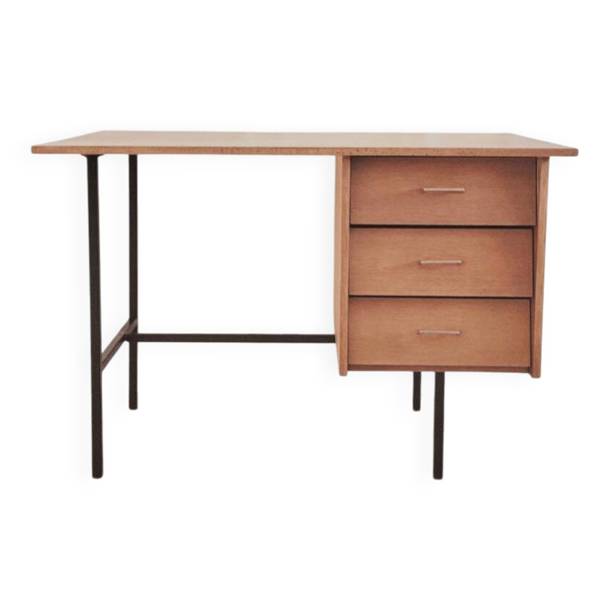 Renovated vintage modernist desk, metal & oak, 1950s/60s