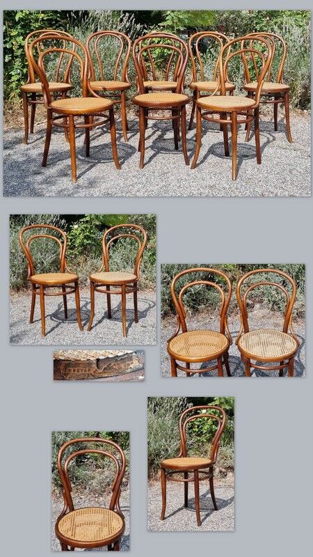 8 bistro chairs n°14 and n°18 in curved wood early twentieth century