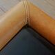 black leather and glass coffee table, vintage design