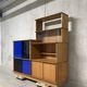 Asymmetrical golden oak display case bookcase Oscar vintage furniture from the 60s