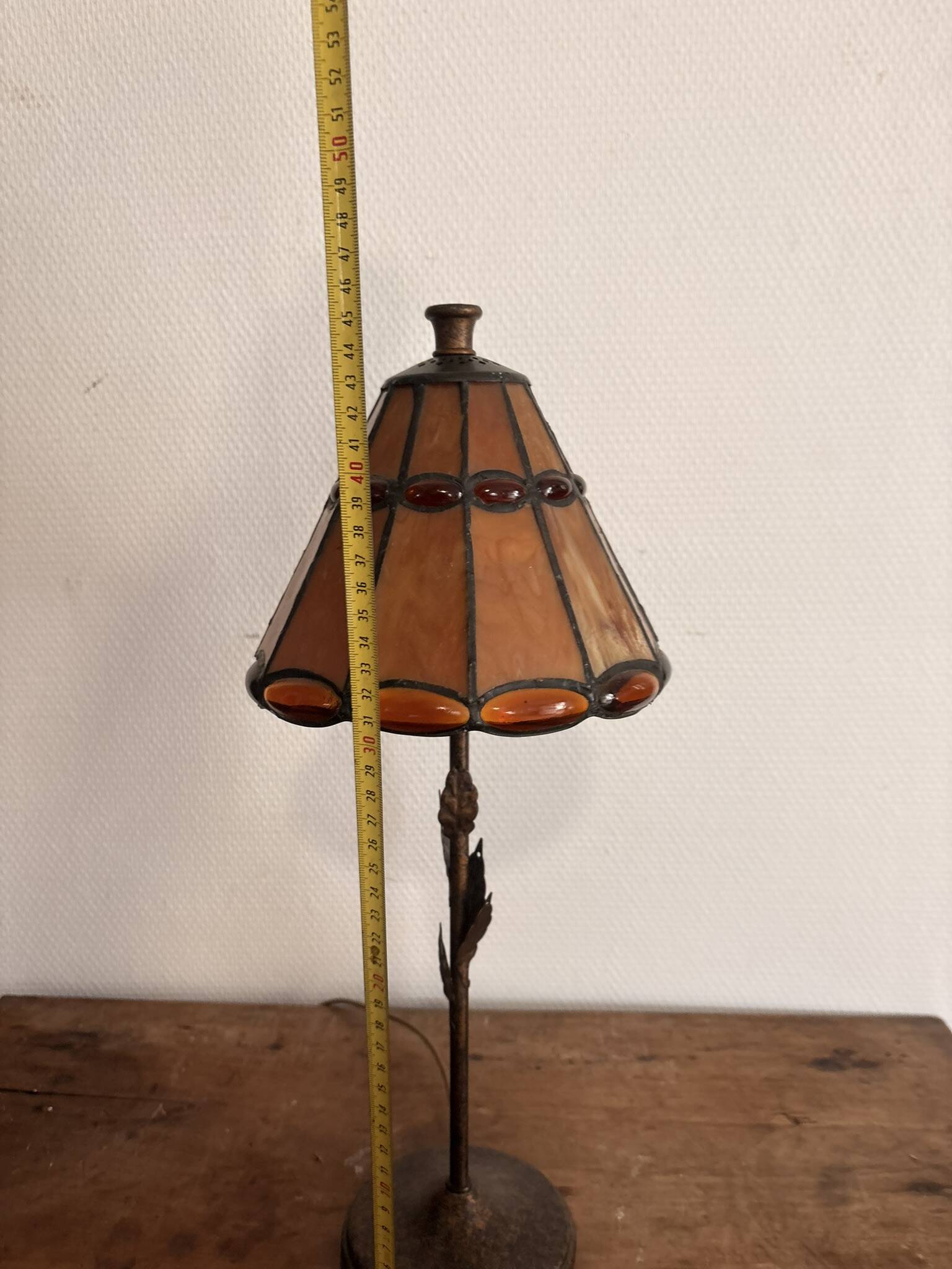Tiffany Table Lamp Art Nouveau Stained Glass Amber Patinated Base