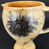 Stoneware pitcher signed Suzanne Dauliach – Incised Floral Thistle Decor