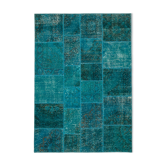 Handwoven oriental overdyed 171 cm x 243 cm turquoise patchwork carpet