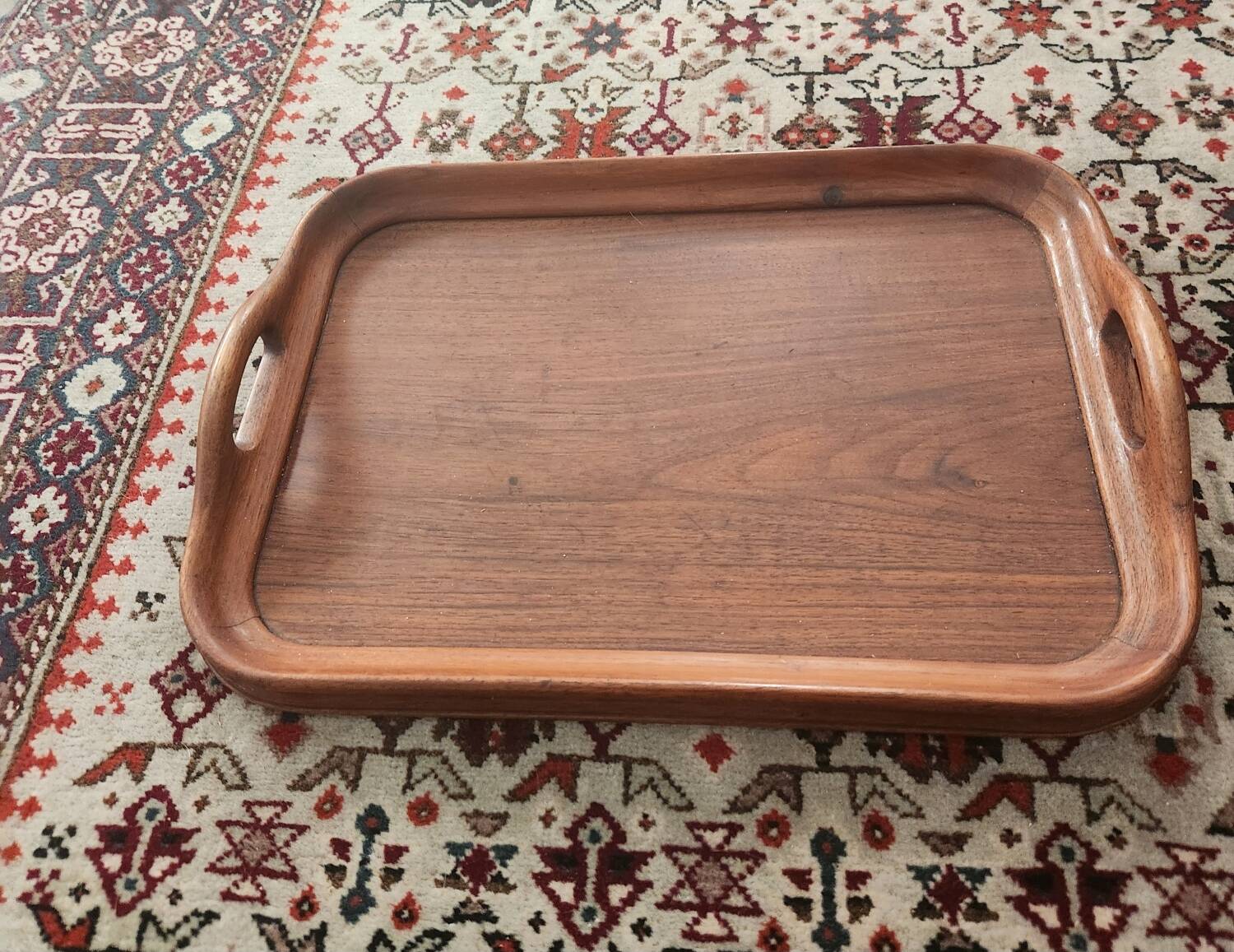 Antique teak tray: vintage