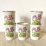 5 tasses à thé en grès fleuris vintage