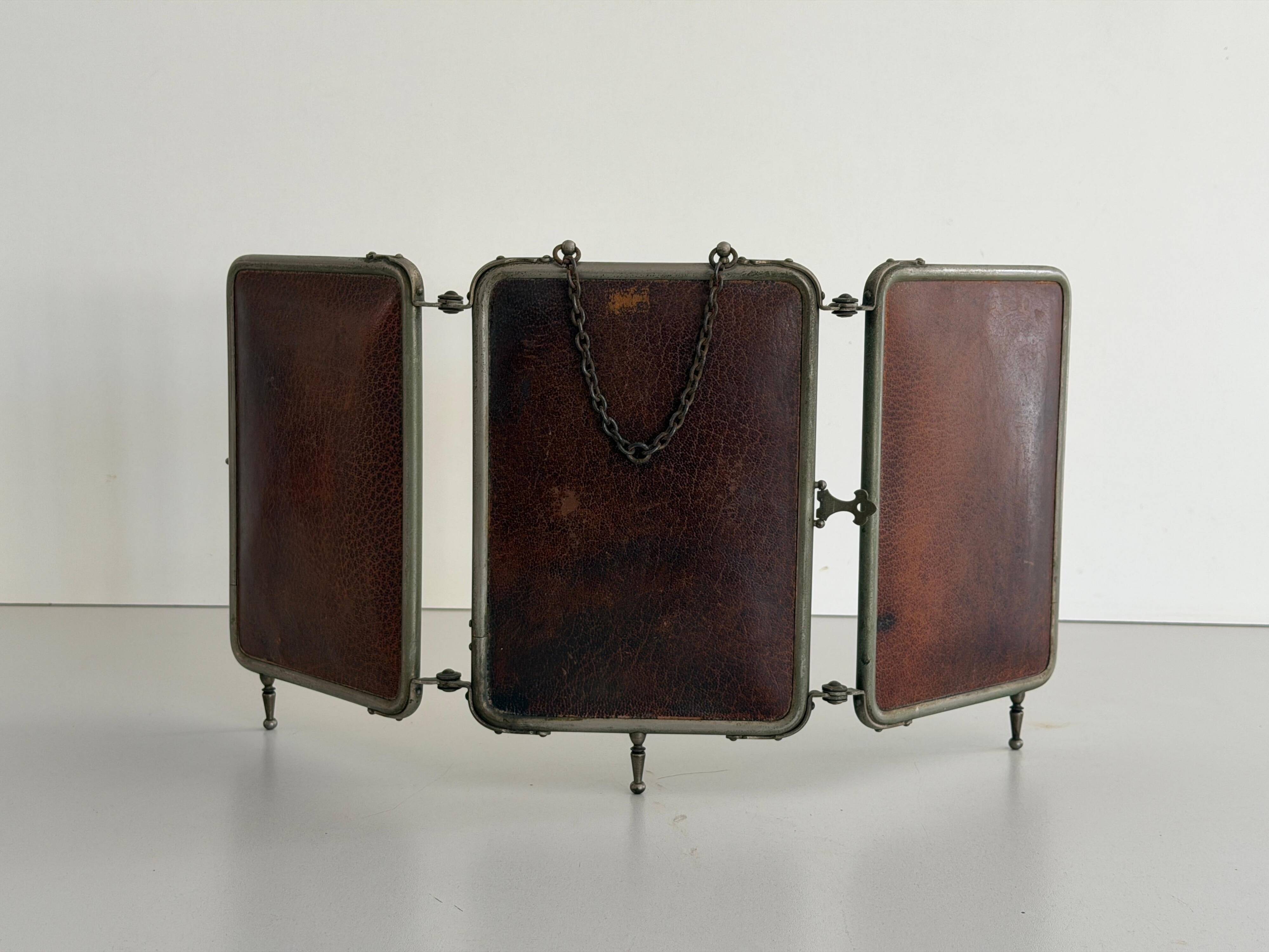 Art Deco 3 Nickel-plated glass covers Table or wall mirror, 1940s, Italy