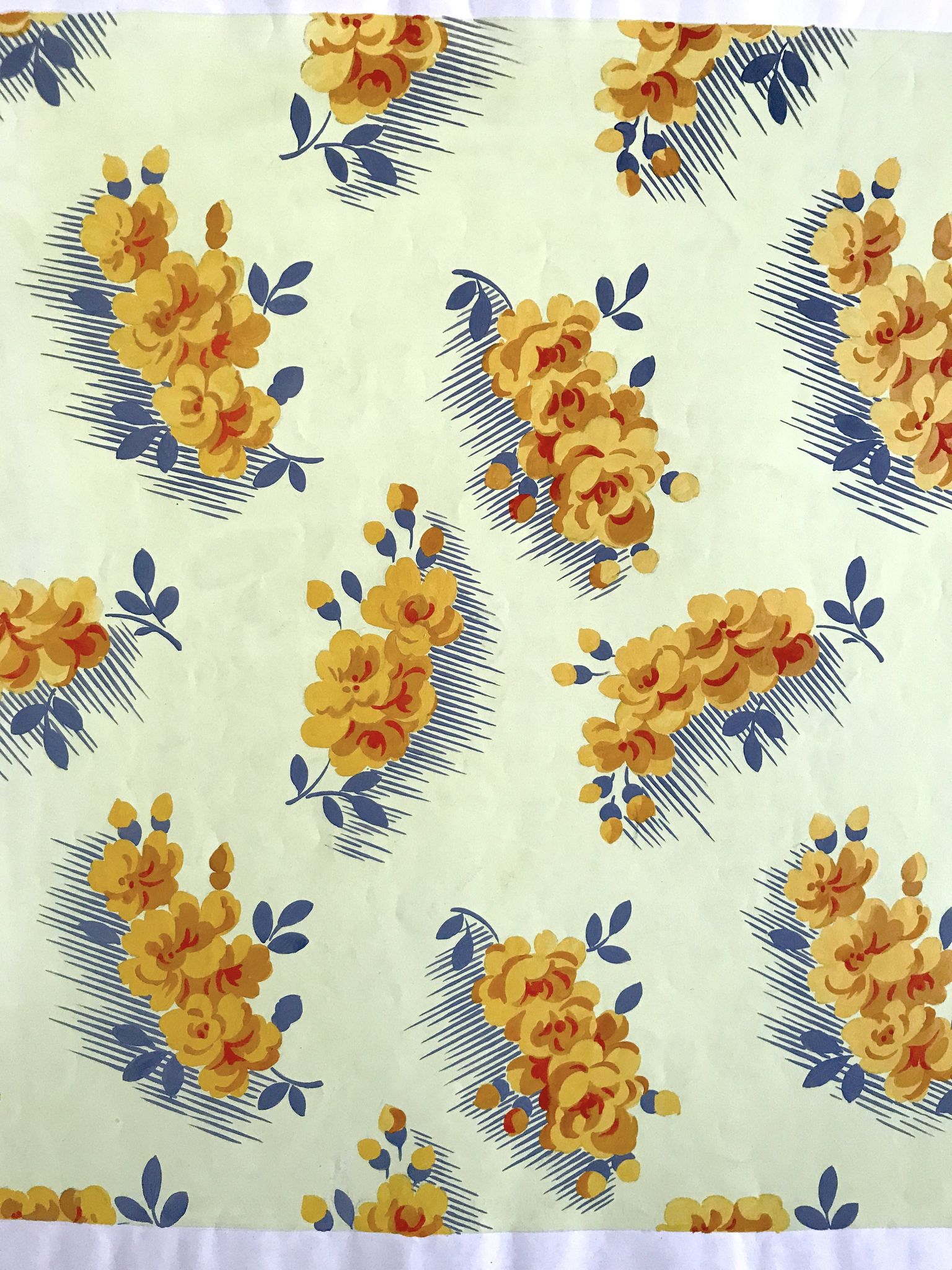 Original gouache on paper from Editions JEHLEM, floral decoration (yellow), twentieth century, Paris
