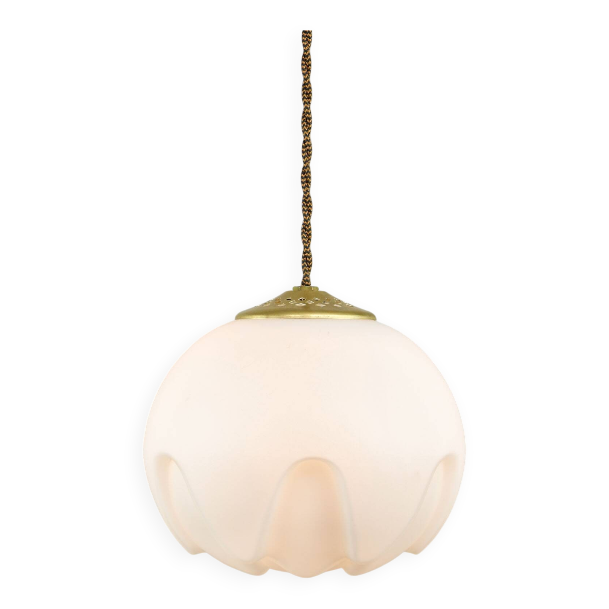 Mid-Century Italian Brass & Opaline Pendant Lamp