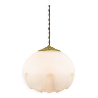 Mid-Century Italian Brass & Opaline Pendant Lamp
