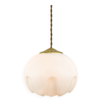 Mid-Century Italian Brass & Opaline Pendant Lamp