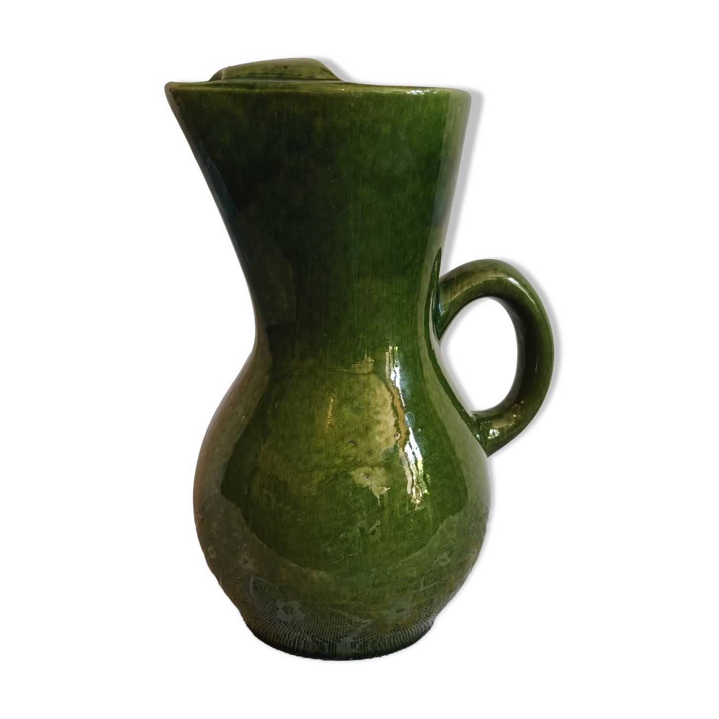 Carafe vintage en céramique vernissée verte