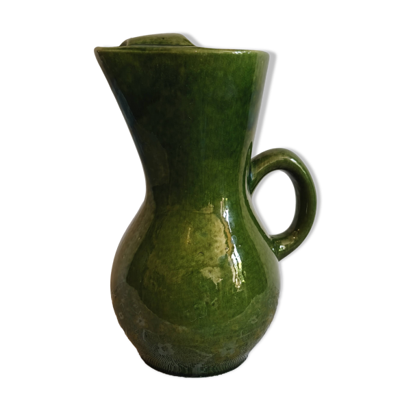 Carafe vintage en céramique vernissée verte