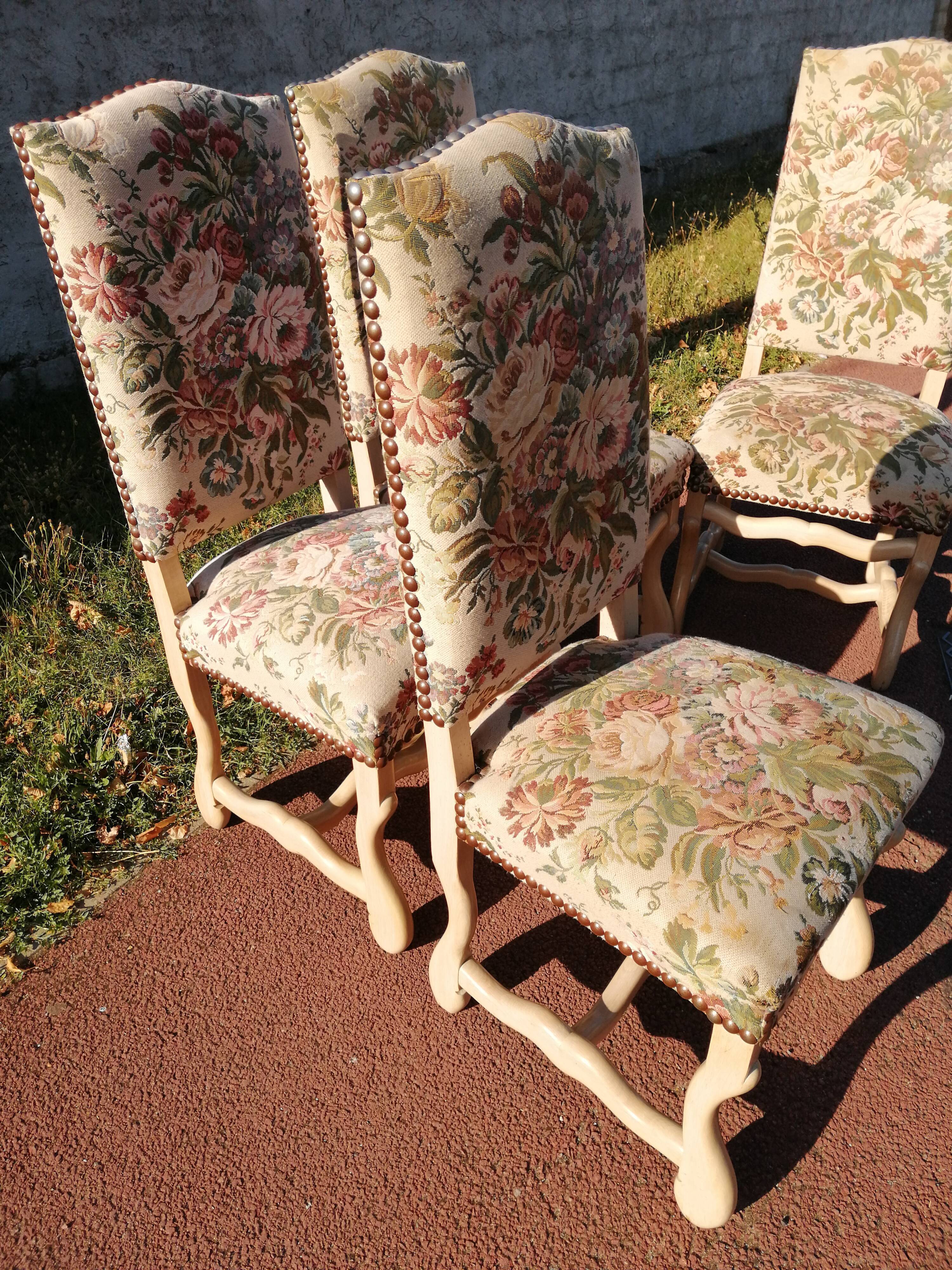 Lot de 6 chaises style Louis XIV en os de mouton