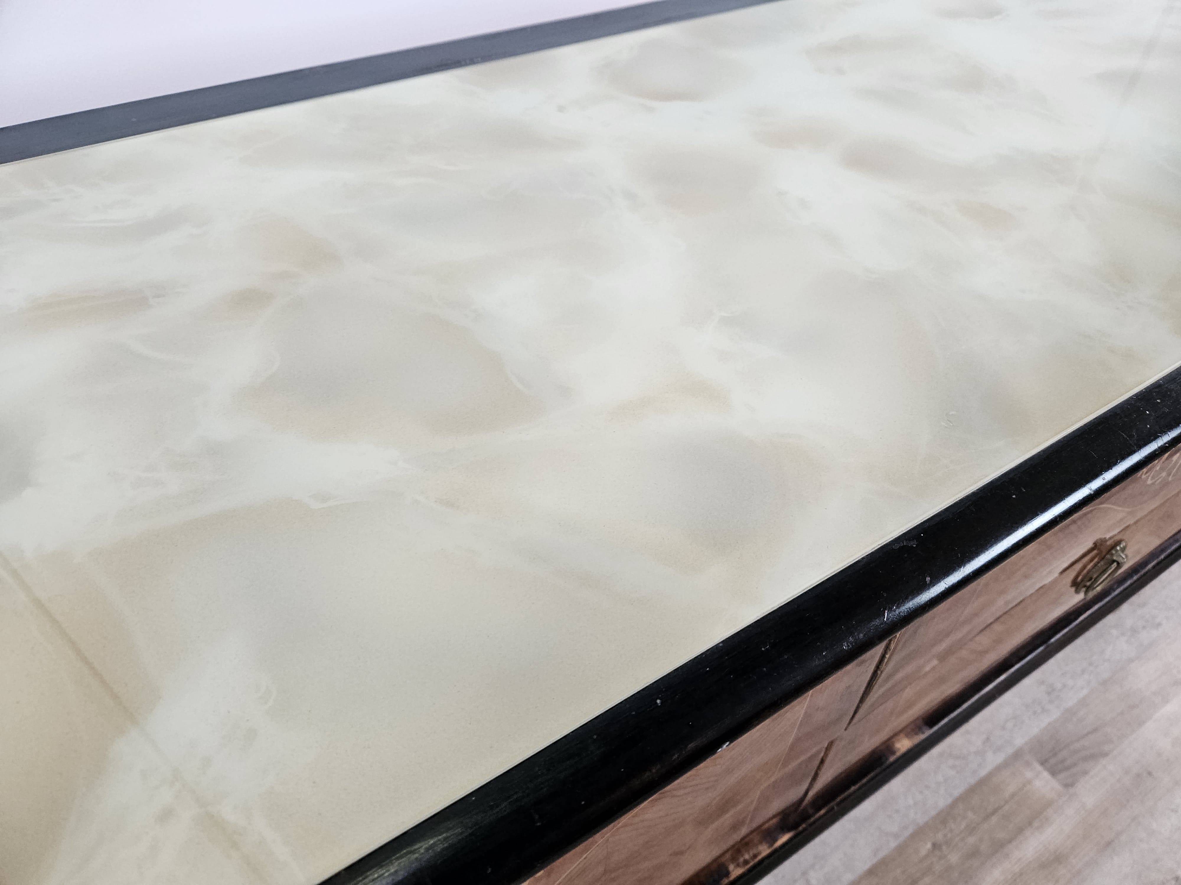 1960s bedroom dresser with six drawers and glass top