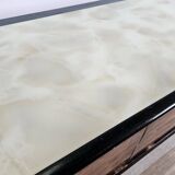 1960s bedroom dresser with six drawers and glass top