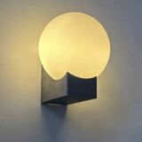 Paire d’appliques en métal brossé et opaline, France 1970