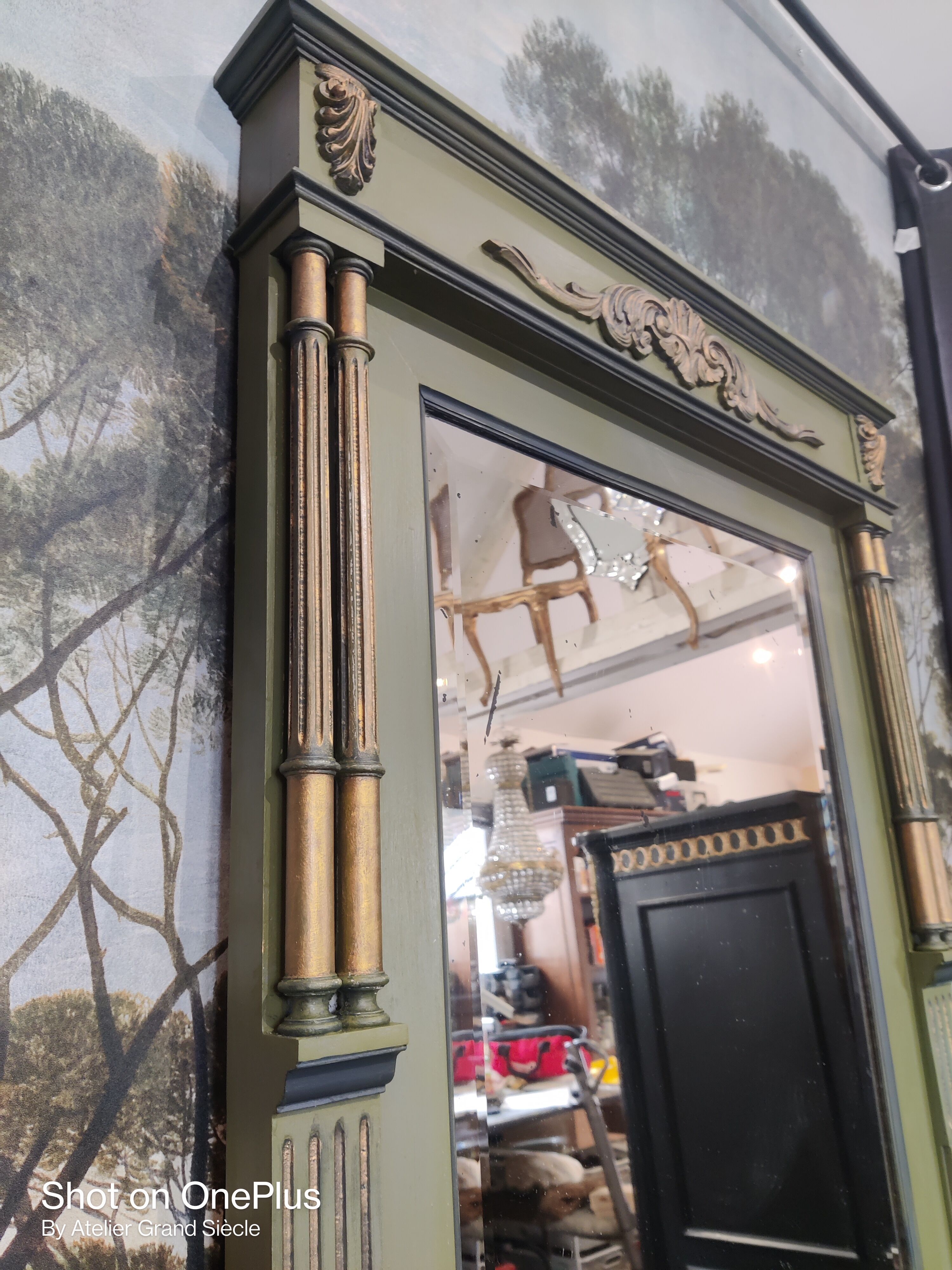 Antique mirror with patinated golden columns