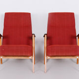 Pair of red Jaroslav Smidek armchairs made in 1950s Czechia