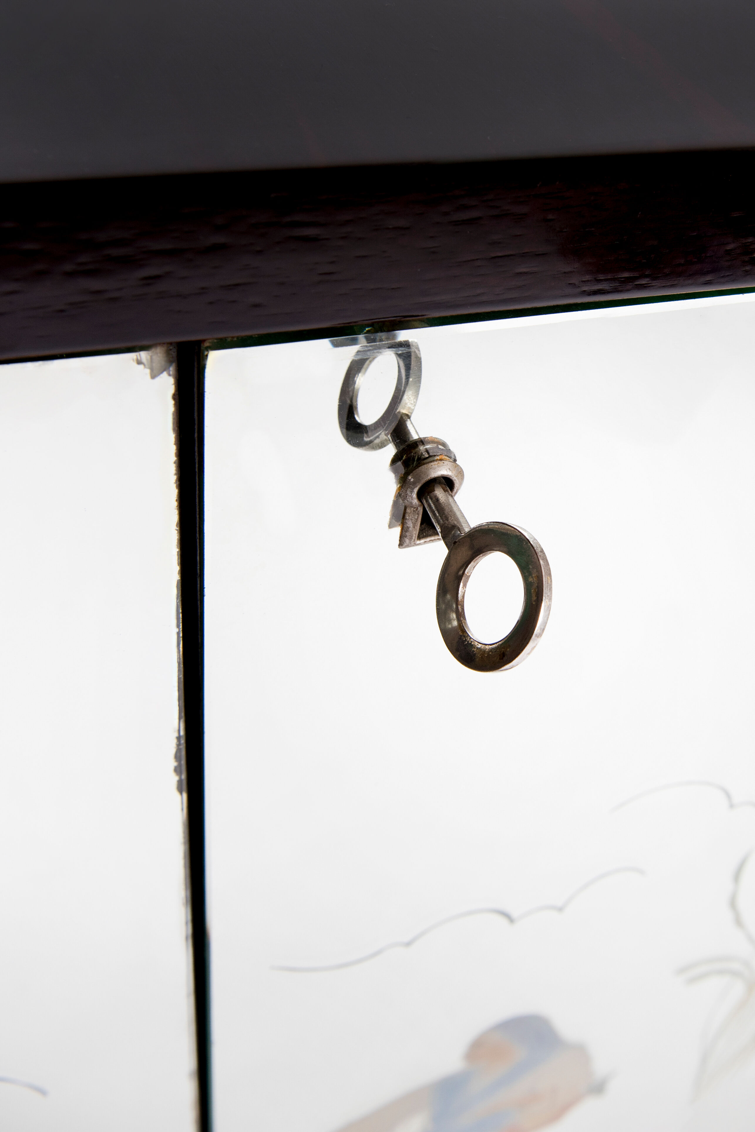 Art-deco bar furniture in macassar and acid-engraved mirror