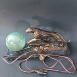 Panther desk lamp in spelter on a black and white marble base 1925