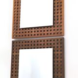 Vintage Pair of Square Walnut Mirrors Produced by Sant'Ambrogio e Deberti, Italy