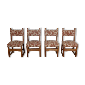 Suite of 4 oak chairs, monastic taste – early twentieth