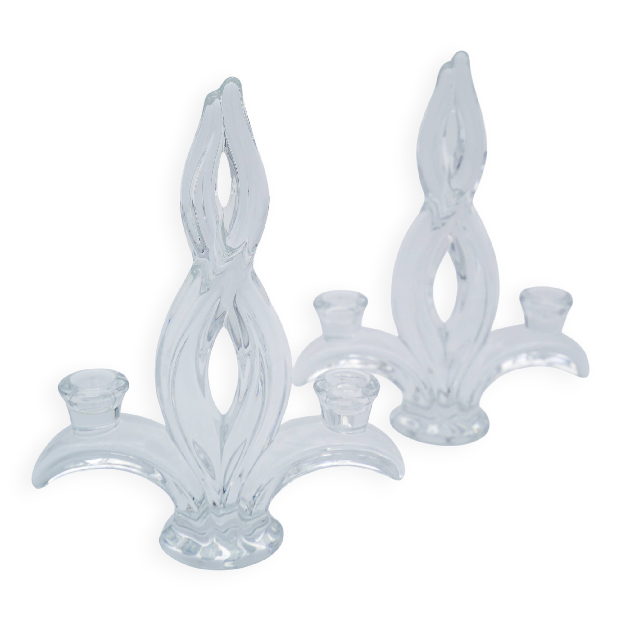 Pair of "Vegetal" candlesticks in solid crystal - Vannes-le-Châtel