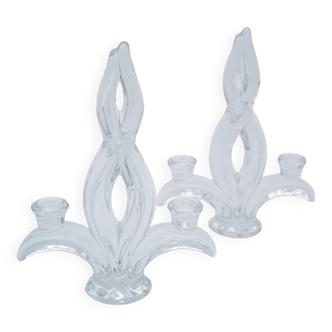 Pair of "Vegetal" candlesticks in solid crystal - Vannes-le-Châtel - Design
