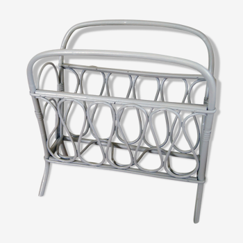 Vintage rattan magazine rack painted gray