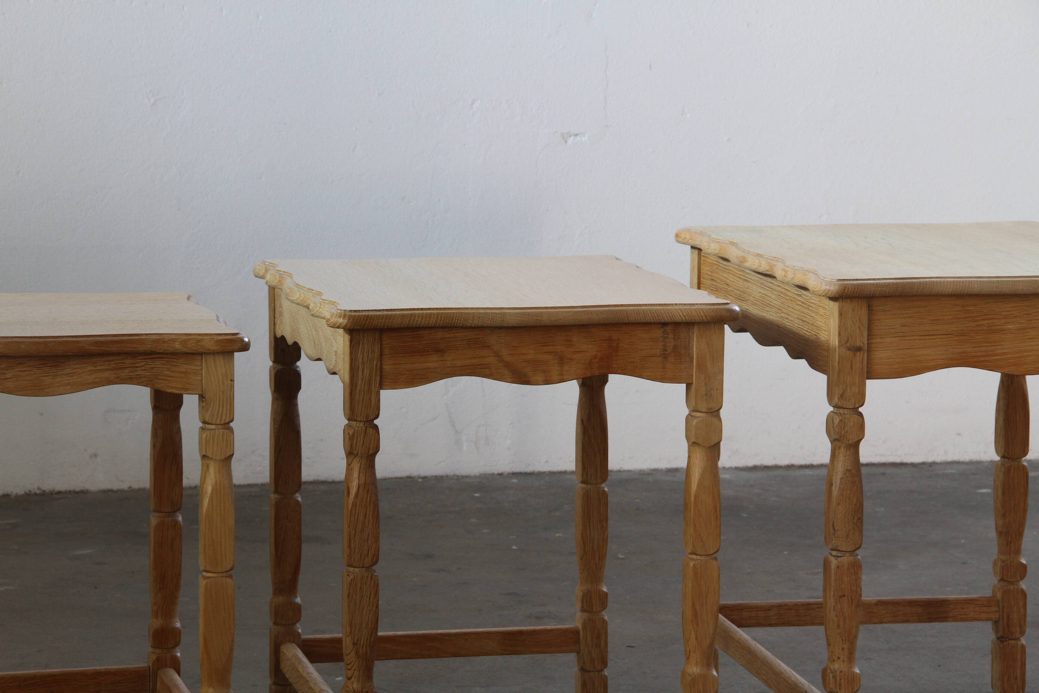 Vintage 1970s set of 3 Nesting / Stacking Oak Tables, style of Henning Kjær
