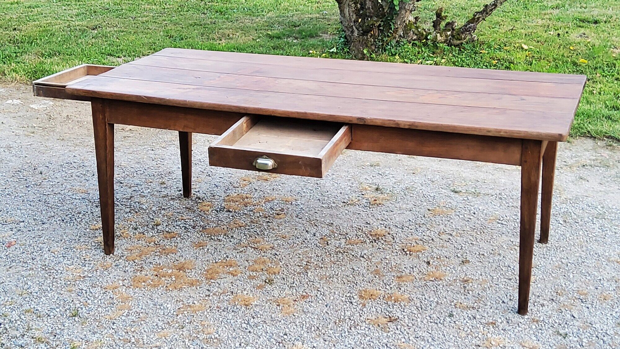 Oak farmhouse table nineteenth century feet spindles 2 drawers 199cm