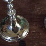 Pair of gold metal candle holders