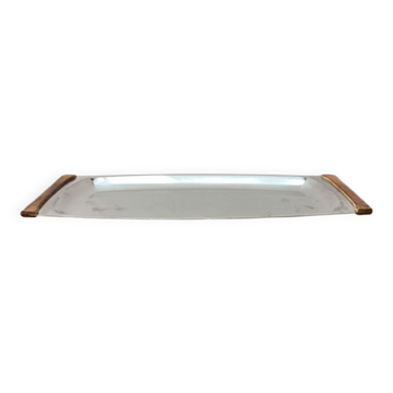 Danish stainless steel and teak plateau from the mid-century of Lundtofte, Denmark, 1960s.