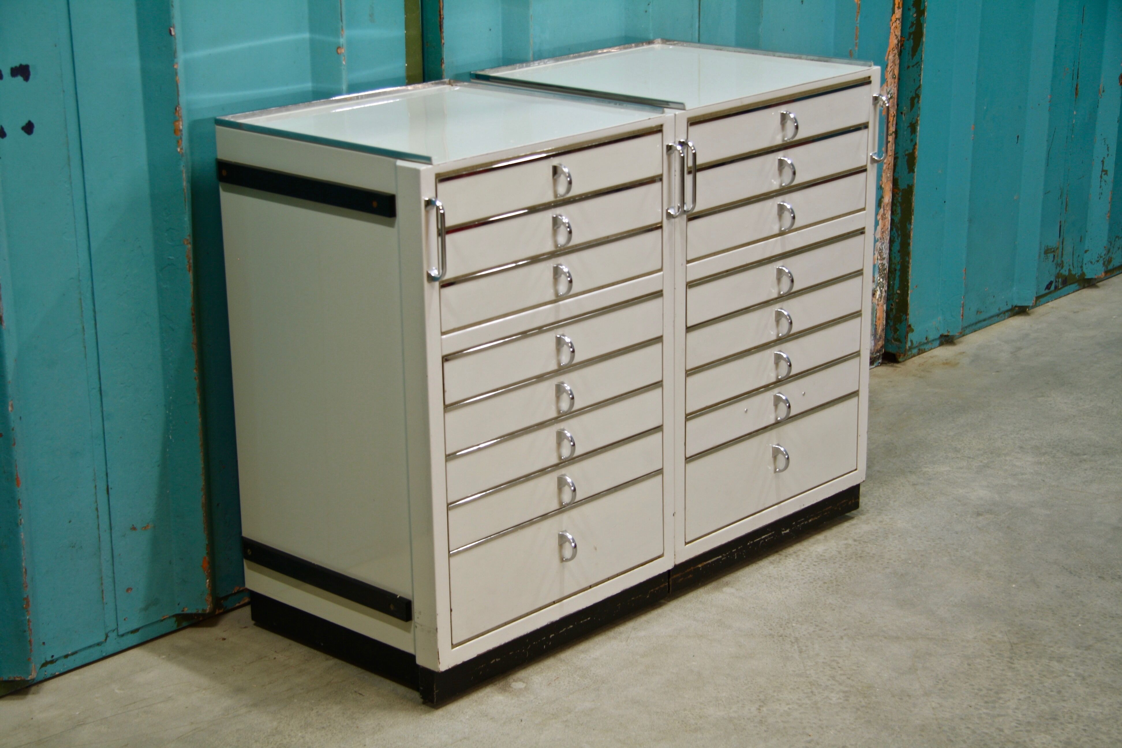Set of 2 industrial German medical chests with drawers by Baisch, 1950s