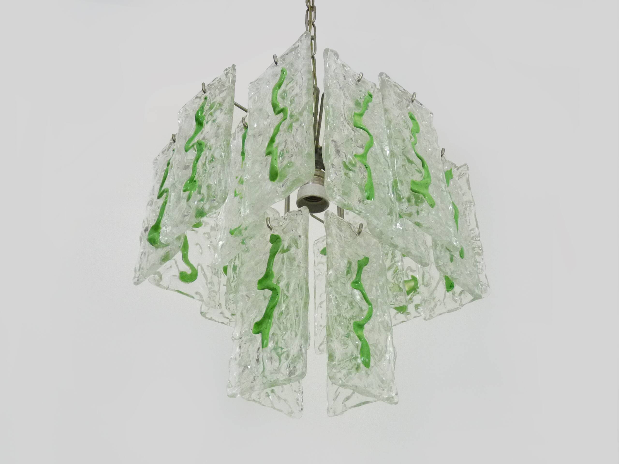 Mid-Century Italian Chandelier with Hanging Glass Plates Green Decor