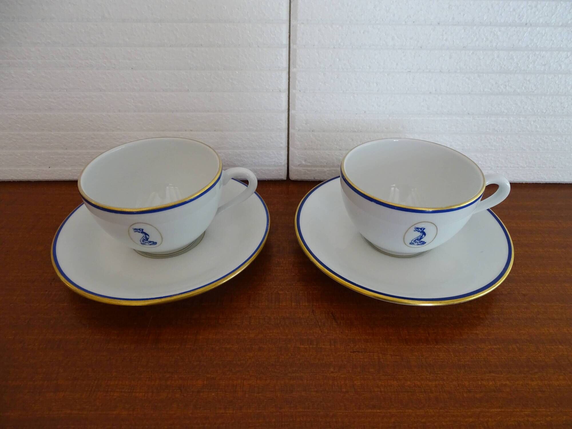 2 Bernardaud Limoges porcelain chocolate cups dolphin model - B & Cie