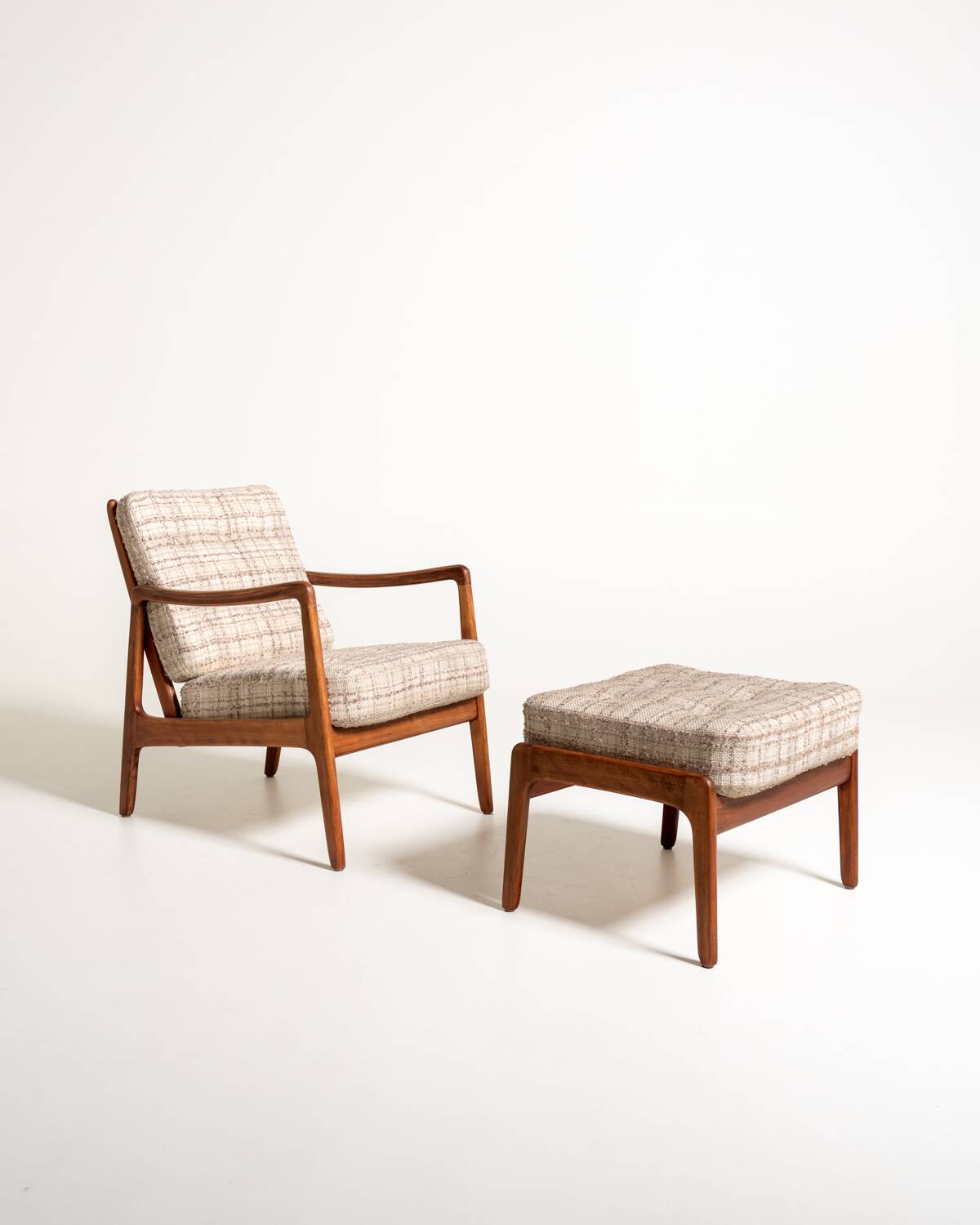 Model 109 Armchair by Ole Wanscher with Footstool, 1950s