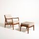 Model 109 Armchair by Ole Wanscher with Footstool, 1950s
