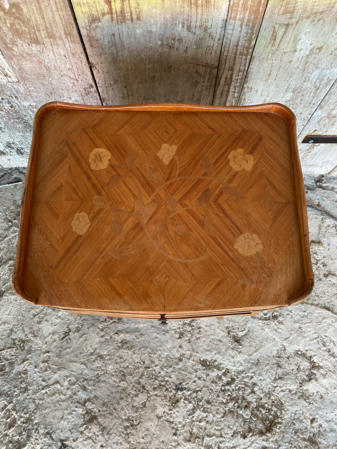 Antique Nightstand Louis XV Style Inlay Wood 3 Drawers Wine