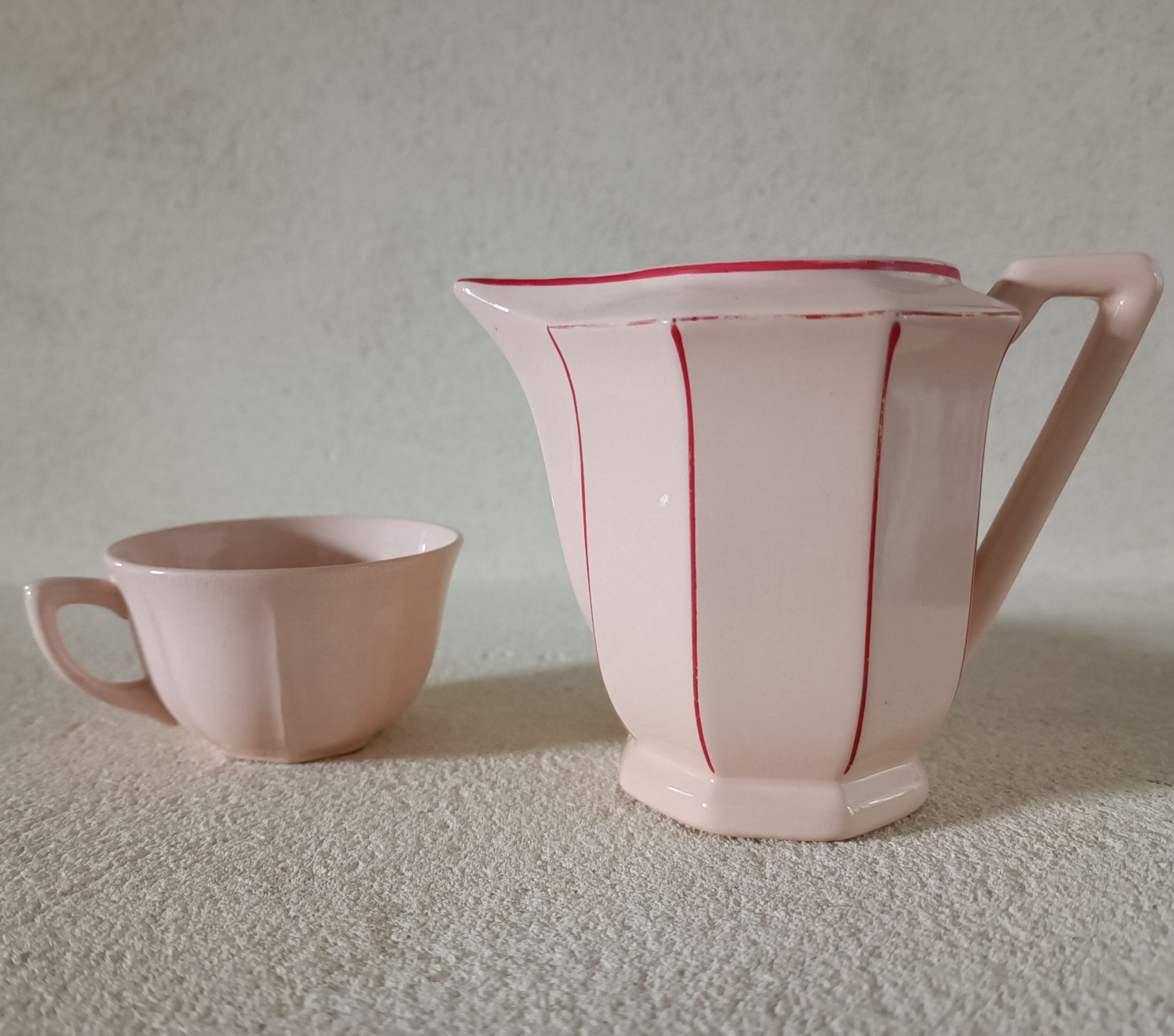 Art Deco ironstone milk jug and cup