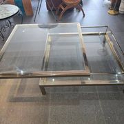 Sliding top coffee table – 70s design – chrome & glass – 108 cm