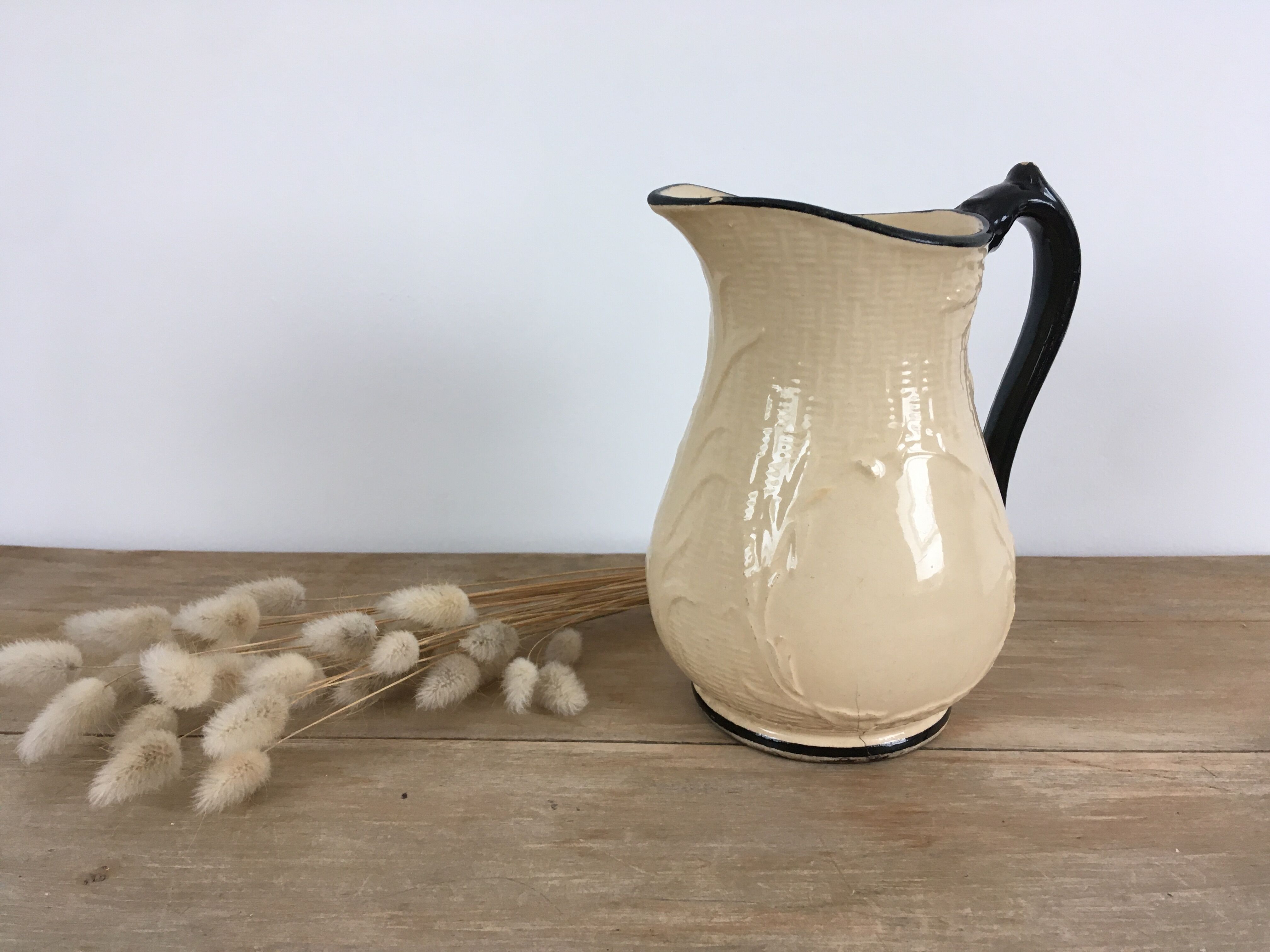 Old pitcher beige and black Lunéville