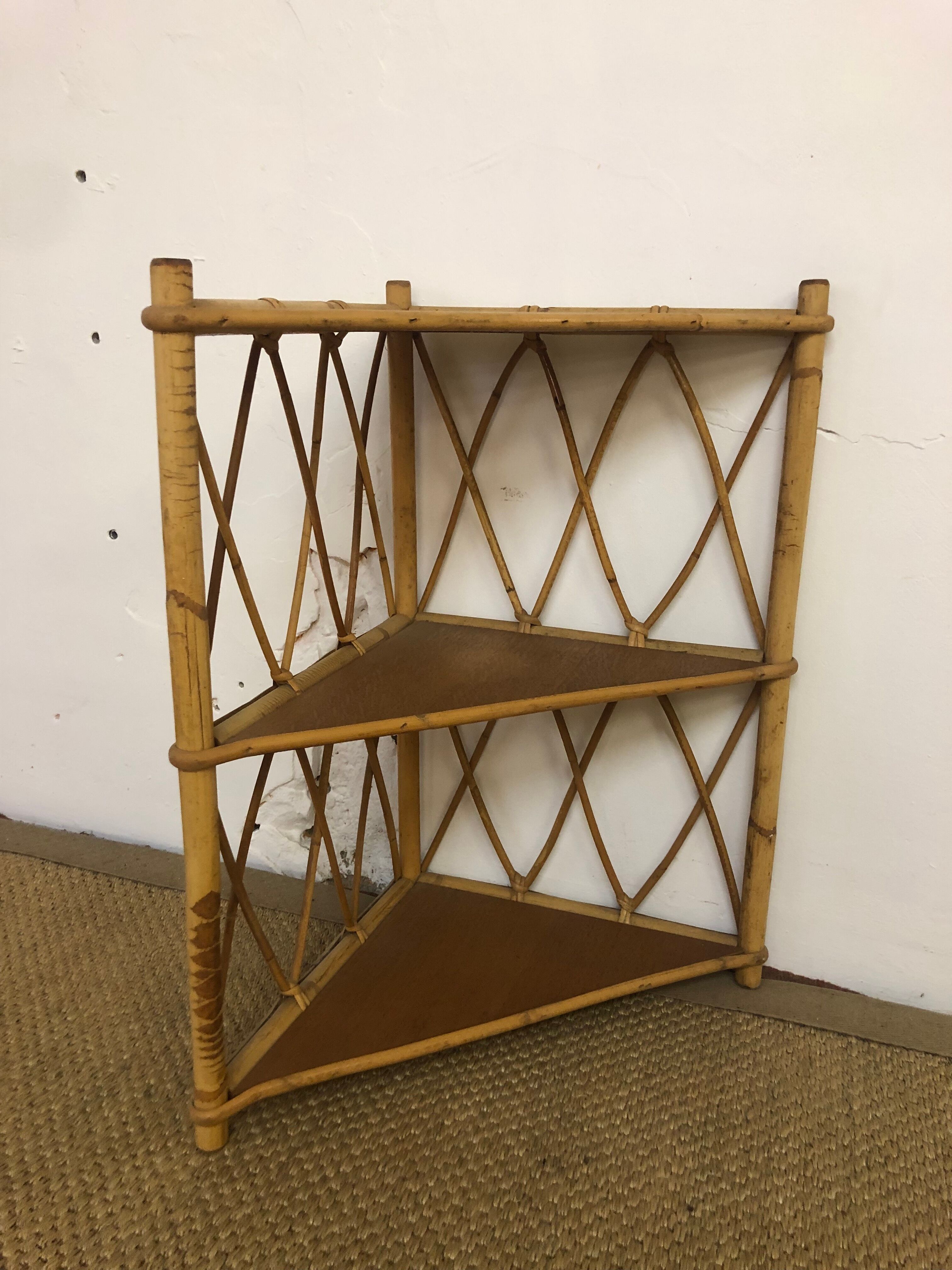 Rattan corner shelf