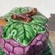 Sweet in Grape Slip or vintage jam maker, green and purple earthenware ceramics