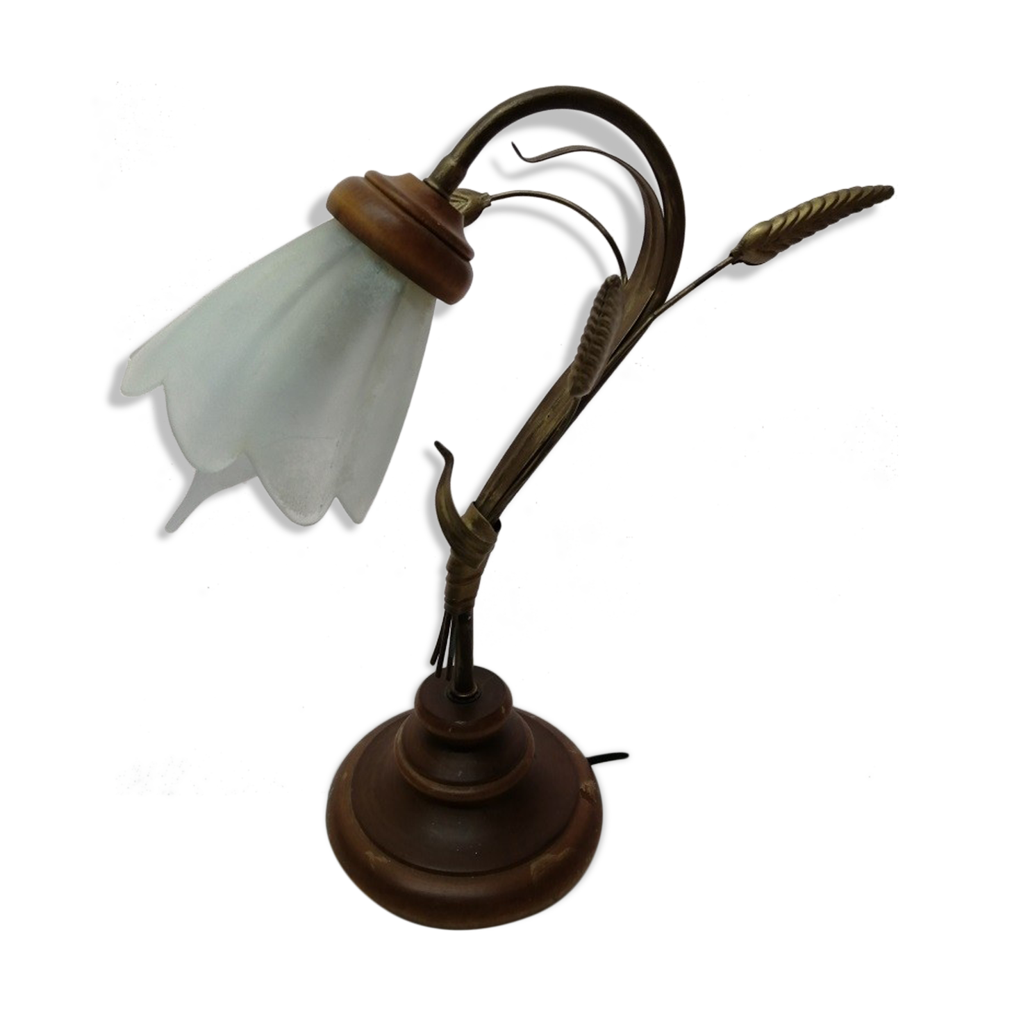 Glass and wood lamp ears of old glass wheat