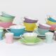 6 pastel mid-century porcelain espresso cups, Daisy, Lilies, Austria, 1950s